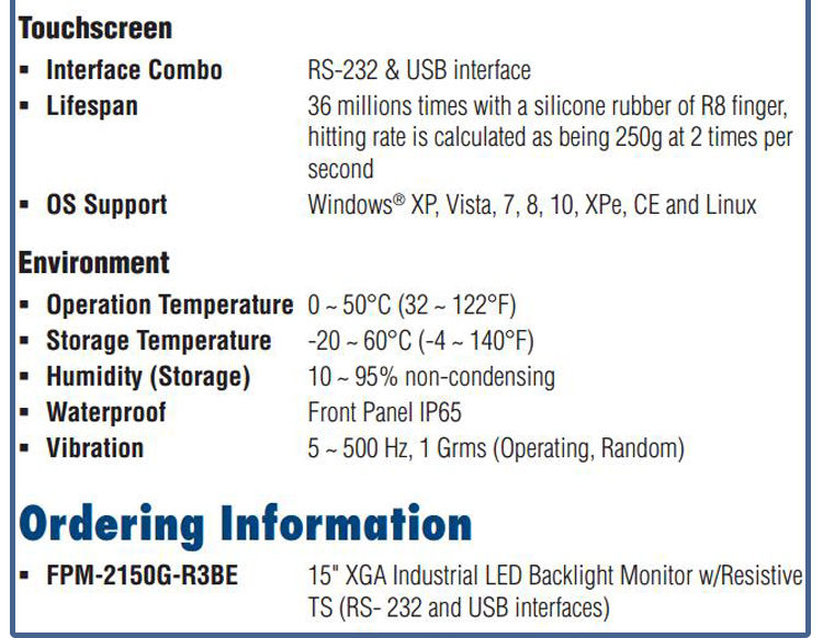 全新研華 工業等級平板顯示器FPM系列 6寸工業顯示器 FPM-2150G