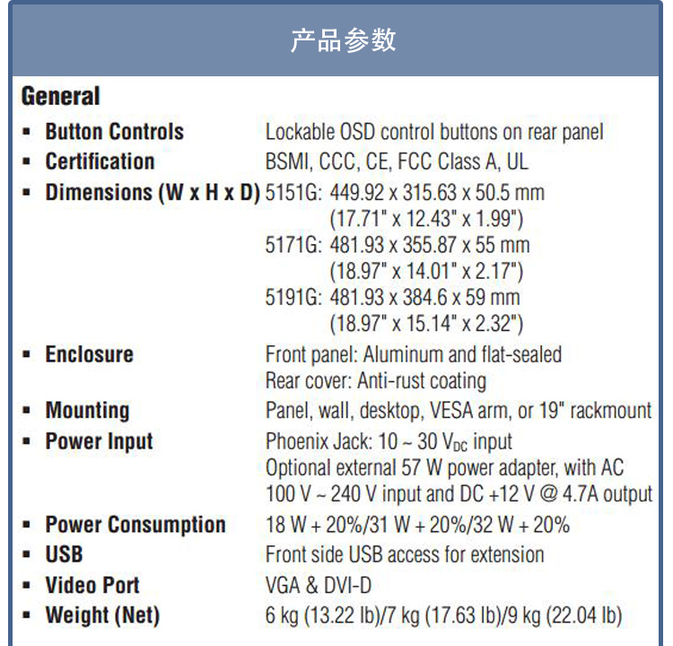 全新研華 工業等級平板顯示器FPM系列 15寸工業顯示器 FPM-5151G