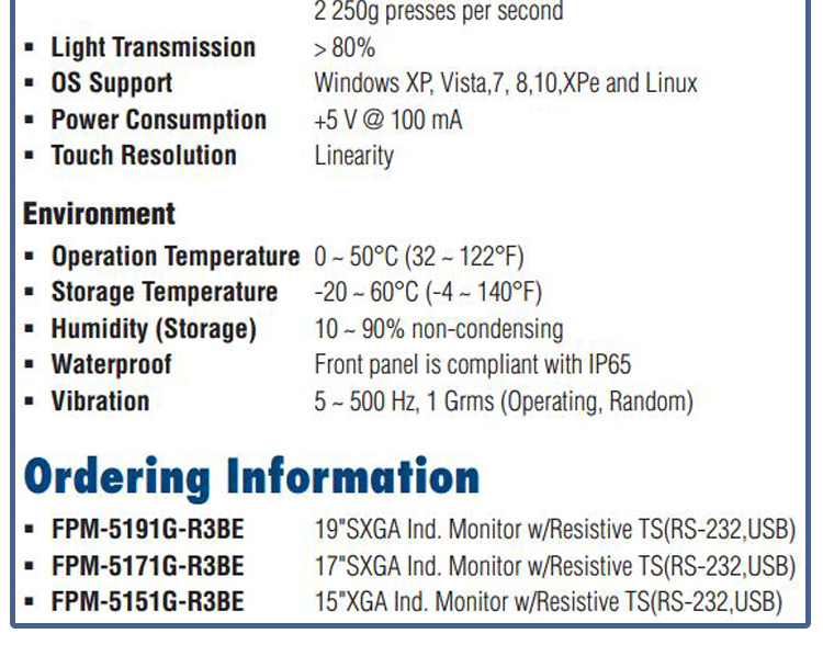 全新研華 工業等級平板顯示器FPM系列 15寸工業顯示器 FPM-5191G