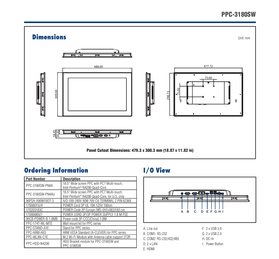 研華PPC-3180SW 18.5寸無風扇寬屏工業電腦