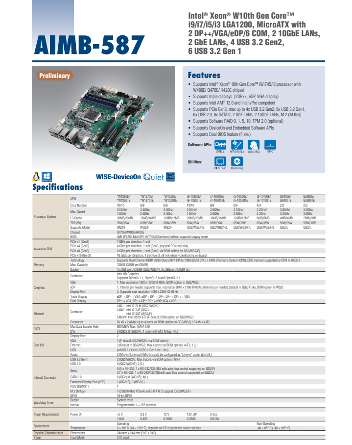 研華AIMB-585SV支持Intel?第六代&第七代Xeon E3 / Core?i7 / i5 / i3 LGA1151, C236, MicroATX工業主板