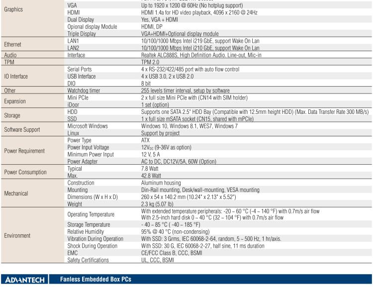 研華EIS-D150 研華EIS-D150，邊緣計算系統，支持Intel 第六代處理器，可選i3/i5/i7 CPU，最高支持 16 GB內存，具備豐富擴展接口 2 x LAN，4 x COM，6 x USB等，同時還可以擴展 iDoor 和 ARK-Plus 模組增加更多的擴展能力，可以根據現場應用需求，靈活定制。