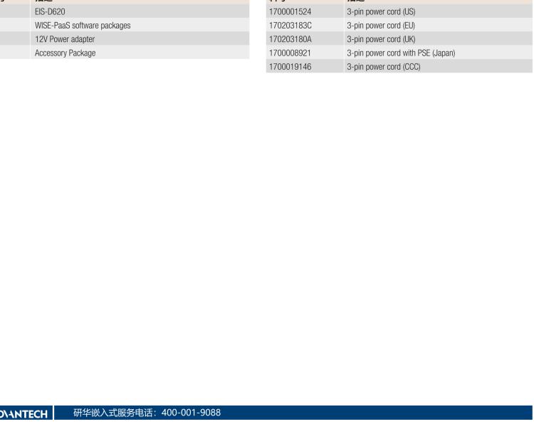 研華EIS-D620 研華EIS-D620，邊緣計算系統網關，基于Rockchip RK3399處理器，板載2GB內存，16GB eMMC 存儲，低功耗邊緣智能設備，具備豐富擴展接口 2 x LAN，1 x COM，1 x USB，2 x HDMI等，體積非常小巧，適用于邊緣設備控制及數據采集等應用場景。