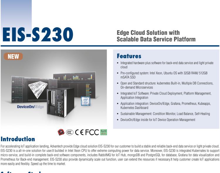 研華EIS-S230 研華 EIS-S230，邊緣計算系統服務器，支持Intel 第六代、第七代處理器，可選i3/i5/i7 Xeon CPU，DDR4 最高32GB，最多可支持4 x 2.5寸硬盤，具備豐富擴展接口 4 x LAN，4 x COM，8 x USB，2 x PCIE。產品生命周期長，穩定可靠。