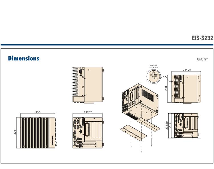 研華EIS-S232 研華 EIS-S232，邊緣計算系統服務器，支持Intel 第十代處理器，可選i3/i5/i7 Xeon CPU，DDR4 最高32GB，最多可支持4 x 2.5寸硬盤，具備豐富擴展接口 2 x LAN，6 x COM，8 x USB，1 x PCIE，2 x PCI。產品生命周期長，穩定可靠。