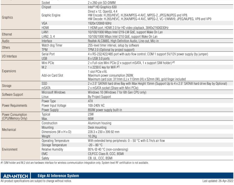 研華AIR-300 支持Intel Xeon / 6/7代Core?i3/i5/i7處理器，AI計算平臺，可擴展 PCIe x16 GPU全尺寸卡