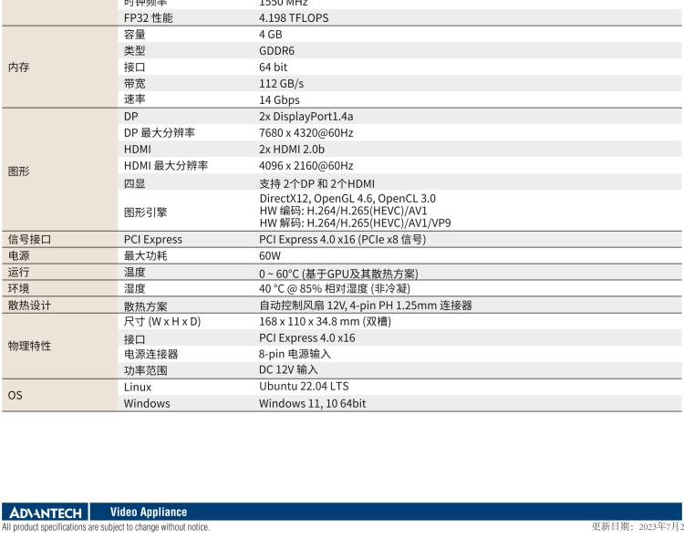 研華VEGA-P110 Intel Arc A370M 嵌入式 GPU卡 PCIe x16 ，帶2個(gè)HDMI 2.0b, 2個(gè)DP 1.4a