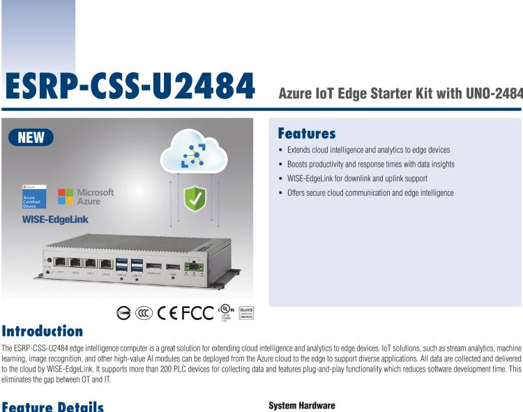 研華ESRP-CSS-U2484 Intel? Core? i5 Modular Compact Embedded Box PC with Azure IoT Edge and WISE-EdgeLink