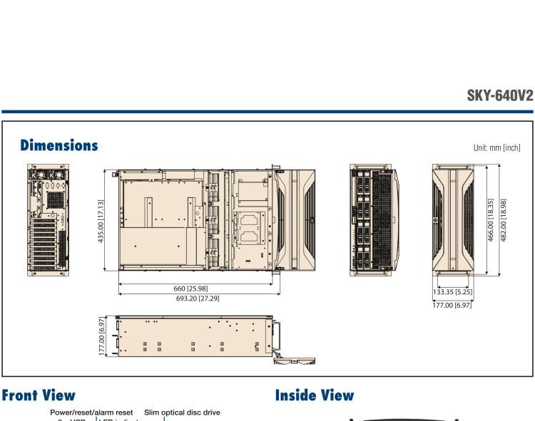 研華SKY-640V2 4U Rackmount Intel? Xeon? Scalable GPU Server, Supporting 4x PCIe x16 Double-Deck Cards Plus 3x PCIe x8 Single-Deck Cards