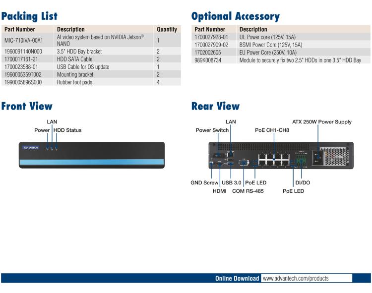 研華MIC-710IVA 基于 NVIDIA? Jetson Nano?平臺8ch AI網絡視頻記錄器