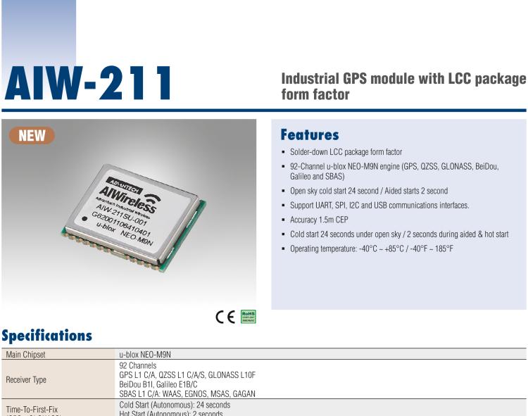 研華AIW-211 帶郵票型接口的工業(yè)級(jí) GNSS（GPS、GLONASS、BeiDou、Galileo、QZSS和SBAS）模塊。