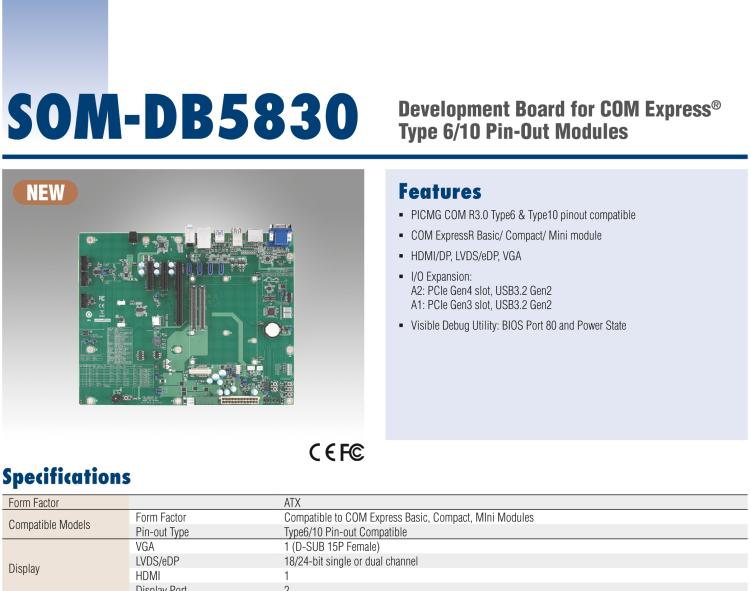 研華SOM-DB5830 COM Express? R3.0 Type 6 / 10 模塊 開發板