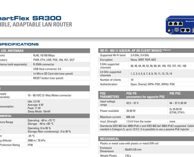 研華BB-SR30010110 SmartFlex, Global, 5x Ethernet, Wi-Fi, Plastic, Without Accessories