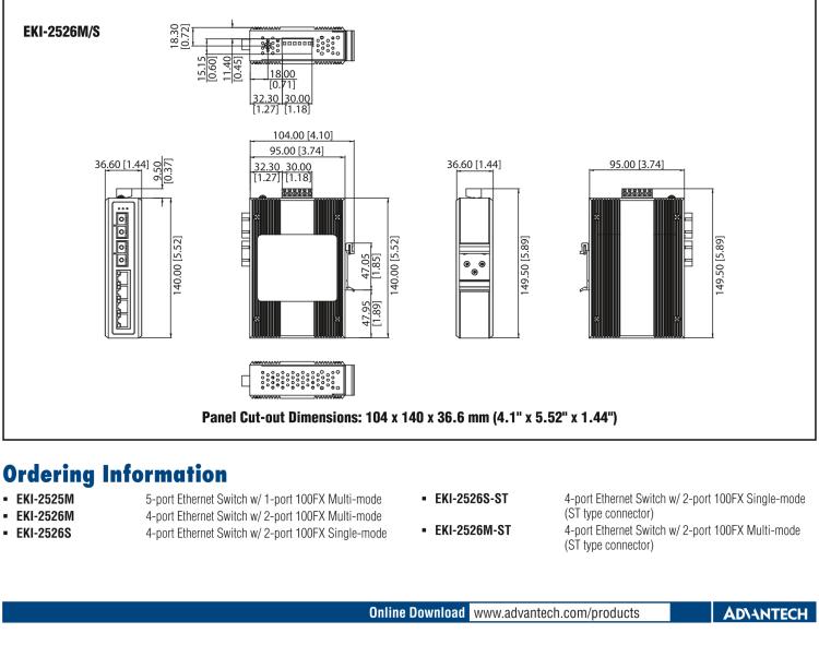 研華EKI-2526S 4+2光纖端口單模非網管型工業以太網交換機