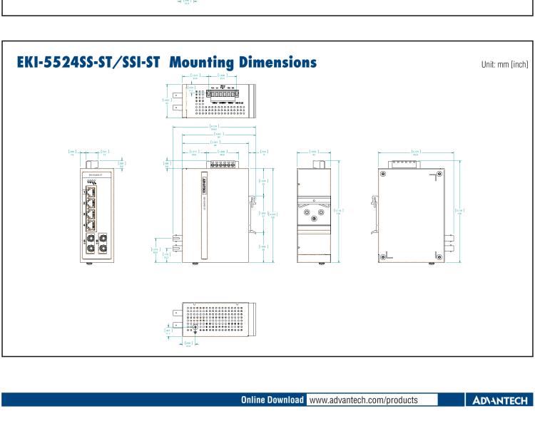 研華EKI-5524SSI-ST 2光4電百兆ProView(組態)系列工業以太網交換機(包含單模/多模、SC/ST接口)