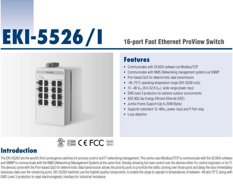 研華EKI-5526I 16百兆端口ProView(組態)系列工業以太網交換機