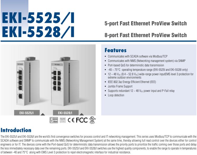 研華EKI-5528I 8端口百兆ProView（組態）系列寬溫型工業以太網交換機