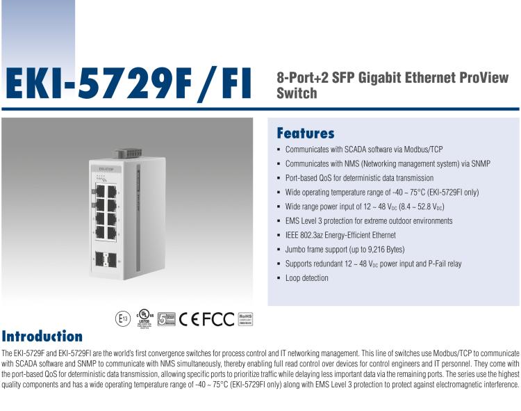 研華EKI-5729FI 2 SFP千兆光8千兆電寬溫型ProView(組態)系列工業以太網交換機