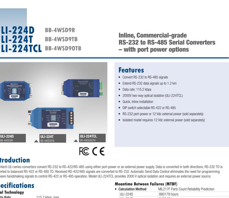 研華BB-485DRCI-PH ULI-224TE 重型工業 RS-232 至 RS-422/485 隔離轉換器