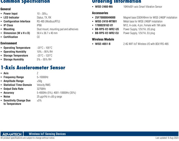 研華WISE-2460 10KHz@1-axis Smart Vibration Sensor