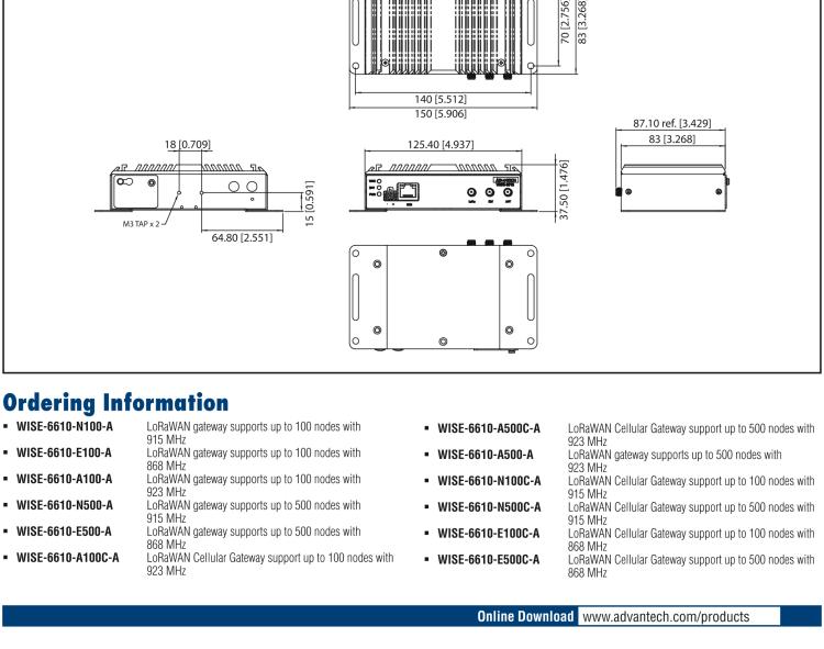 研華WISE-6610-A100 Hardened LoRaWAN 8-Channel Gateway AS 923 MHz - Support 100 nodes