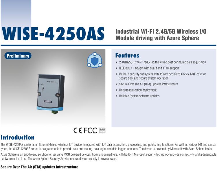 研華WISE-4250AS 2.4G/5G Wi-Fi IoT Wireless I/O Module driving with Azure Sphere