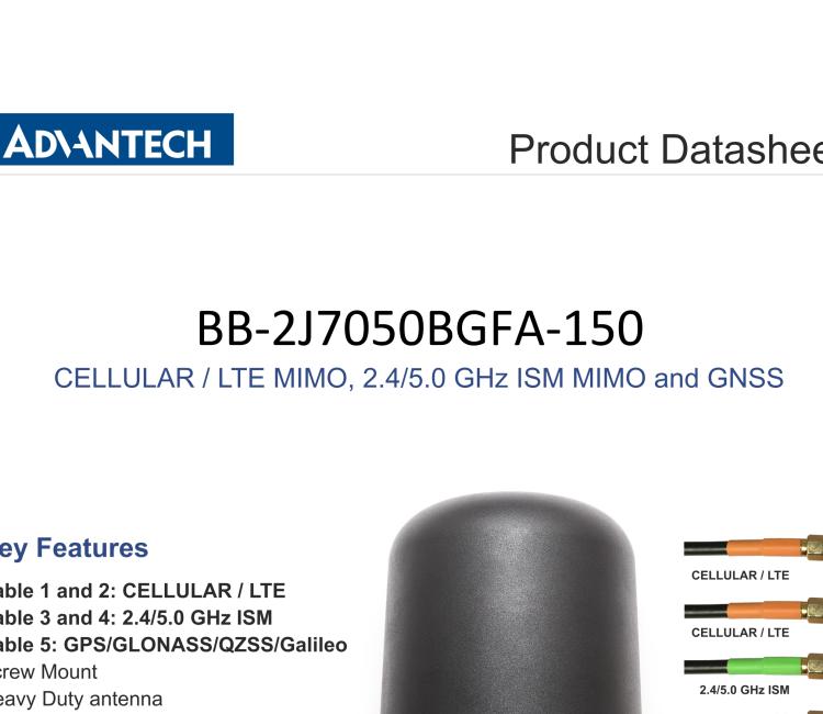 研華BB-2J7050BGFA-150 Cellular / LTE MIMO, 2.4/5.0 GHz ISM MIMO and GNSS Antenna