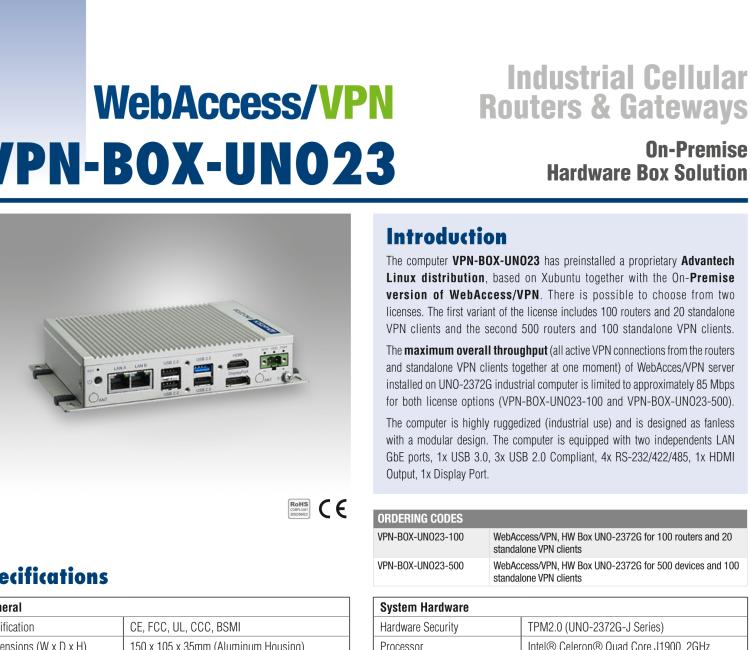 研華VPN-BOX-UNO23-100 WebAccess/VPN, Hardware Box UNO-2372, 100 devices + 20 VPN clients