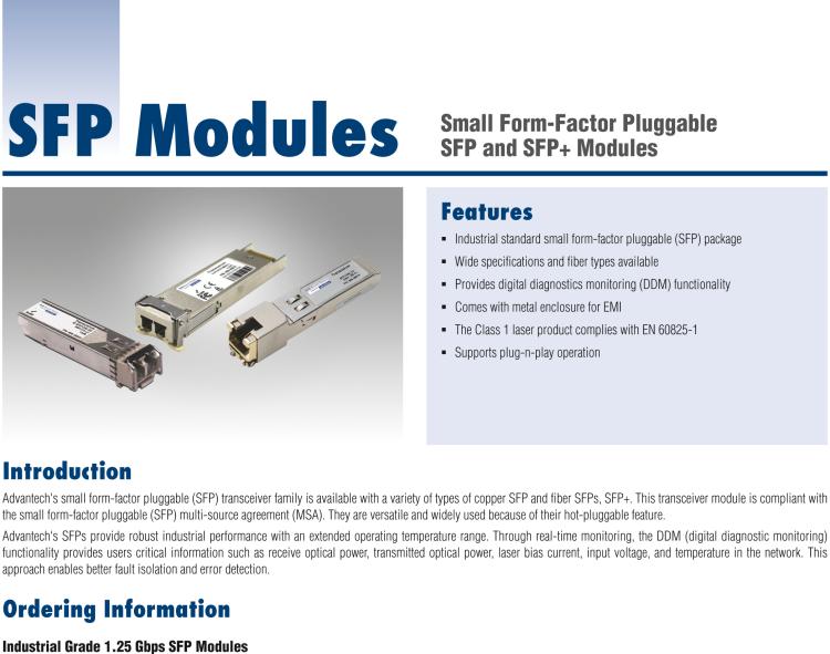 研華SFP-GSS-40KRX-LC Hardened SFP/1250-ED, SSLX-SM/LC (1550XMT/1310RCV) 40km (also known as 808-38724)