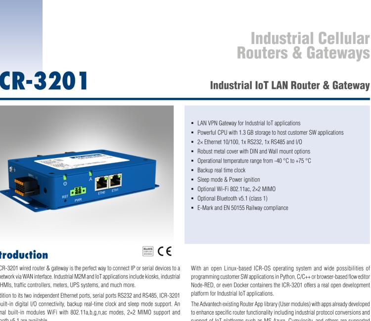 研華ICR-3201 ICR-3200, Global LAN, 2x Ethernet, 1x RS232, 1x RS485, Metal, Without Accessories