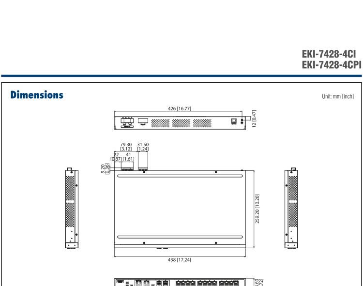 研華EKI-7428G-4CPI 24GE+4G Combo網管型PoE工業以太網交換機，IEEE802.3af/at，19”機架式安裝，-40~75℃，46~57VDC