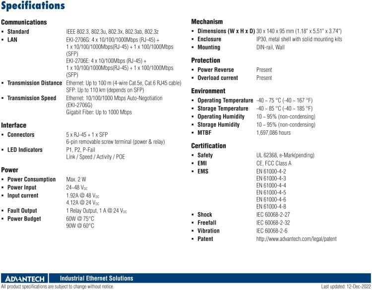 研華EKI-2706G-1GFPI 4GE PoE+1G+1G SFP，非網(wǎng)管型PoE工業(yè)以太網(wǎng)交換機(jī)，IEEE802.3af/at，24~48VDC（BE型），48~53VDC（AE型），-40~75℃