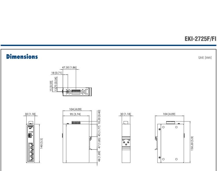 研華EKI-2725FI 4GE+1G SFP Unmanaged Ethernet Switch, -40~75℃