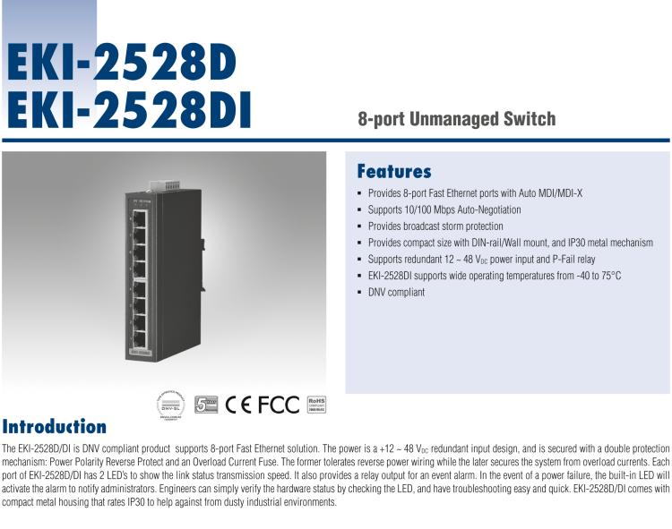 研華EKI-2528DI 8FE Unmanaged Ethernet Switch, -40~75℃