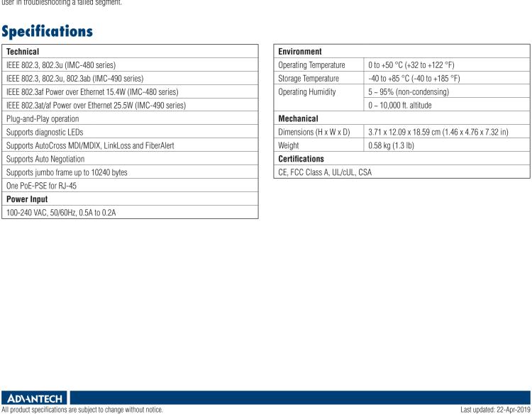 研華IMC-490-MM Standalone PoE+ Media Converter, 1000Mbps, Multimode 850nm, 550m, SC