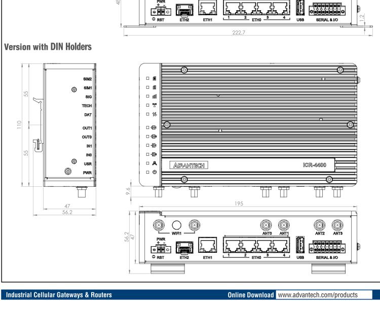 研華ICR-4461 ICR-4400, GLOBAL, NAM, 5x Ethernet, 1x RS232, 1x RS485, CAN, SFP, USB, SD, Without Accessories