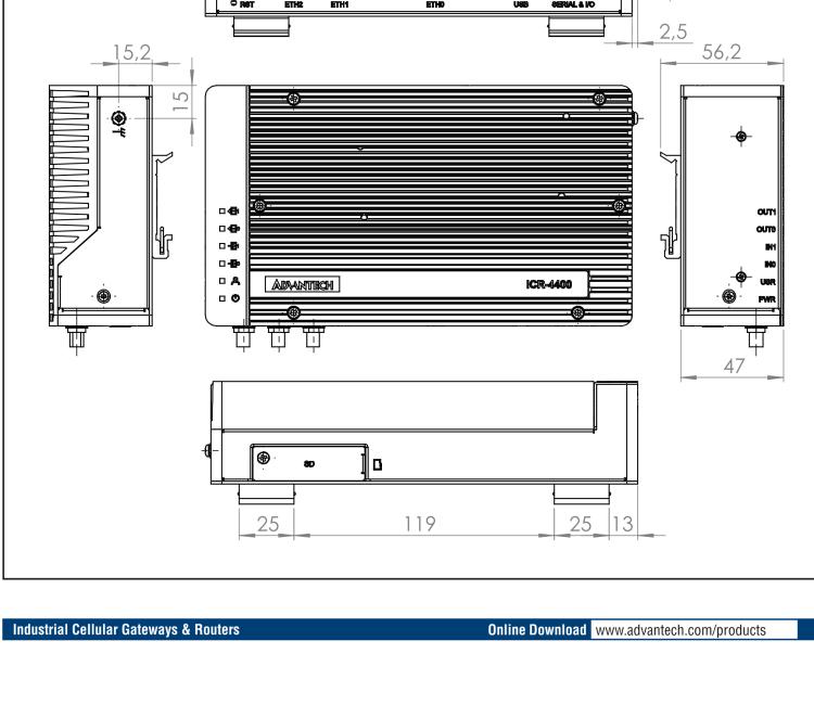 研華ICR-4401W ICR-4400, GLOBAL, 5× ETH, 1× RS232, 1× RS485, CAN, WIFI, SFP, USB, SD, No ACC