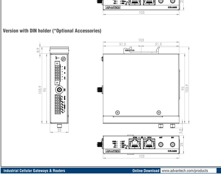 研華ICR-2431 ICR-2400, EMEA, 2x Ethernet , 1x RS232, 1x RS485, Metal, Without Accessories