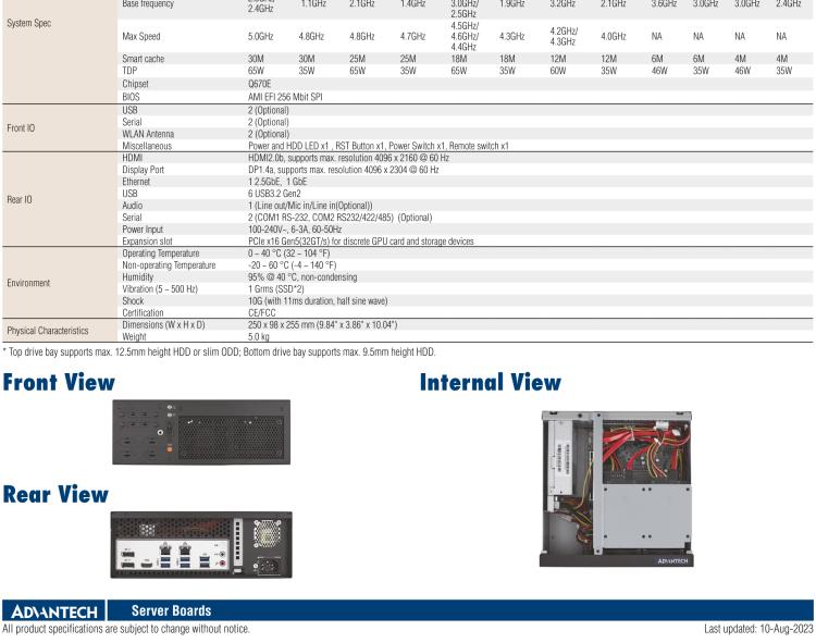 研華EPC-B2278 適配Intel 第12代 Core i 系列處理器，搭載Q670E芯片組。2U高度，精簡尺寸，性能強勁，是小尺寸高性能場景的理想解決方案。