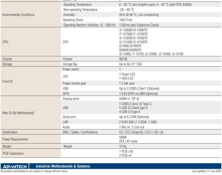 研華EPC-B3588 適配Intel 第12代 Core i 系列處理器，搭載Q670E芯片組。可搭配NVIDIA? RTX-A4500顯卡。3U高度，提供高端圖像處理應用的解決方案。