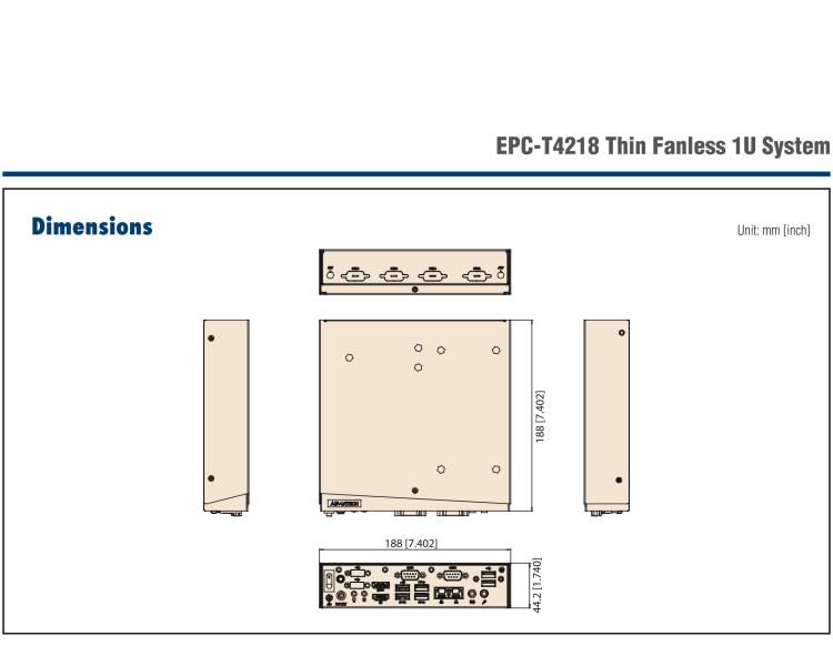 研華EPC-T4218 適配Intel 第8代 賽揚/凌動系列處理器。1U超薄高度，無風扇系統，性能強勁，性價比高。