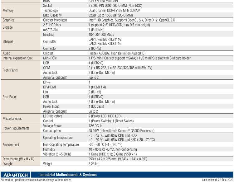 研華EPC-T2285 適配Intel? 第6/7代 Core? i 系列處理器，搭載H110芯片組。1U超薄高度，性能強(qiáng)勁。