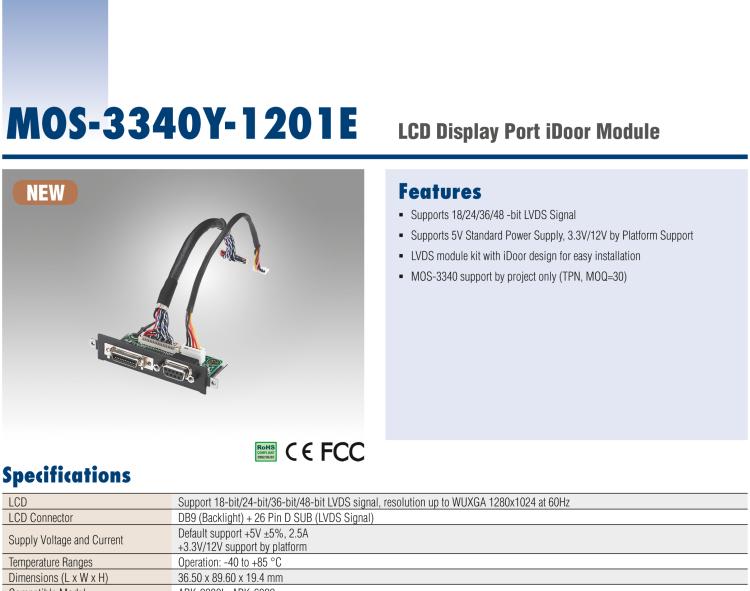 研華MOS-3340Y-1201E LCD Display Port iDoor Module