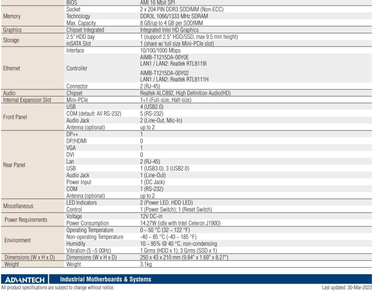 研華EPC-T1215 板載Intel? 第4代 賽揚(yáng) J1900 處理器。支持無(wú)風(fēng)扇設(shè)計(jì)，1U超薄高度，支持上架，高性價(jià)比解決方案。