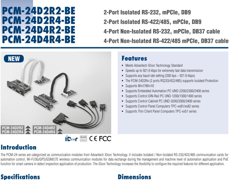 研華PCM-24D2R2 2端口隔離 RS-232 mPCIe, DB9