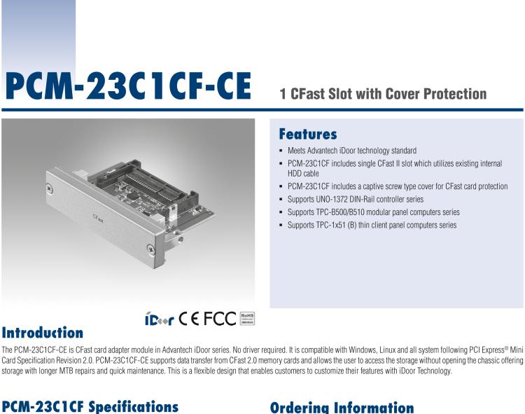 研華PCM-23C1CF 1插口CFast插槽，帶保護蓋