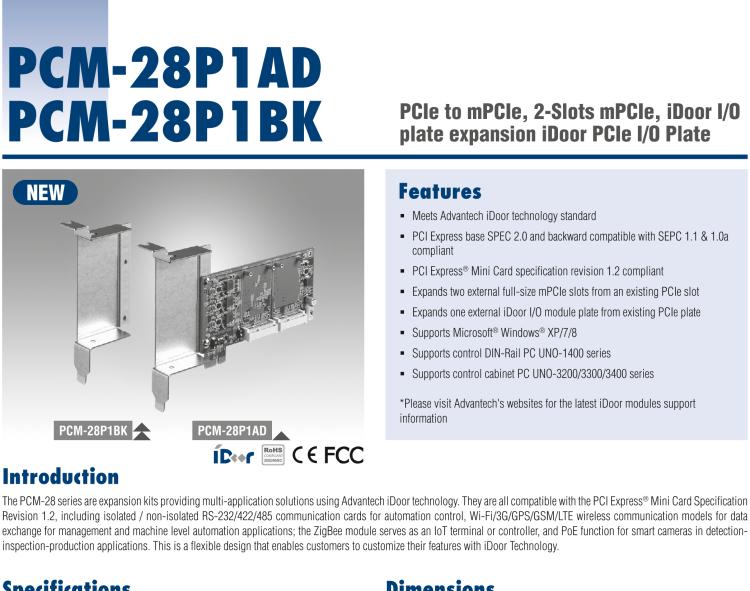 研華PCM-28P1AD PCIe 轉 mPCIe, 2端口 mPCIe 擴展板