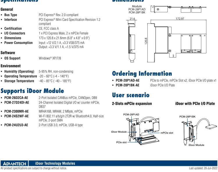 研華PCM-28P1AD PCIe 轉 mPCIe, 2端口 mPCIe 擴展板