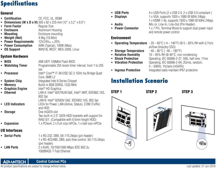 研華UNO-3483G 高效能嵌入式無風扇工業電腦，搭配 Intel? Core? i7 處理器，2 x GbE, 2 x mPCIe, HDMI/VGA