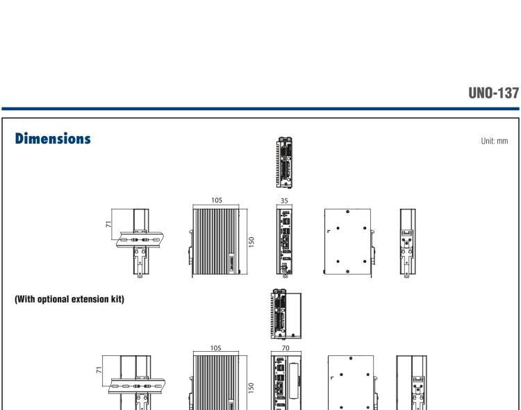 研華UNO-137 DIN導軌控制器，配備Intel?Atom?E3940 CPU、2個LAN、2個COM、3個USB 3.0、1個USB 2.0、2個DP 1.2、8個DI、8個DO、1個M.2、1個mPCIe、TPM 2.0